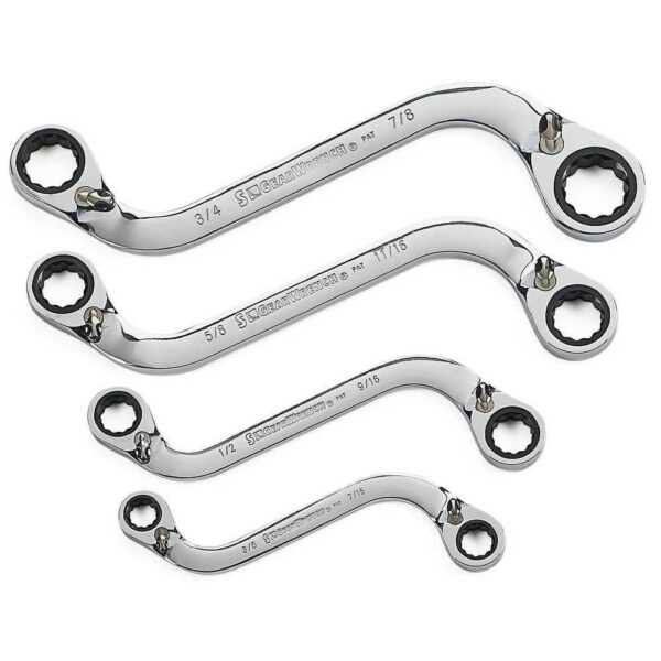 85399 72-Tooth 12 Point SAE Reversible S-Shape Double Box Ratcheting Wrench Set (4-Piece)