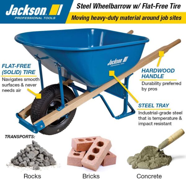 Jackson M6FFKB 6 cu. ft. Heavy Gauge Seamless Steel Wheelbarrow with Hardwood Handles - Image 3