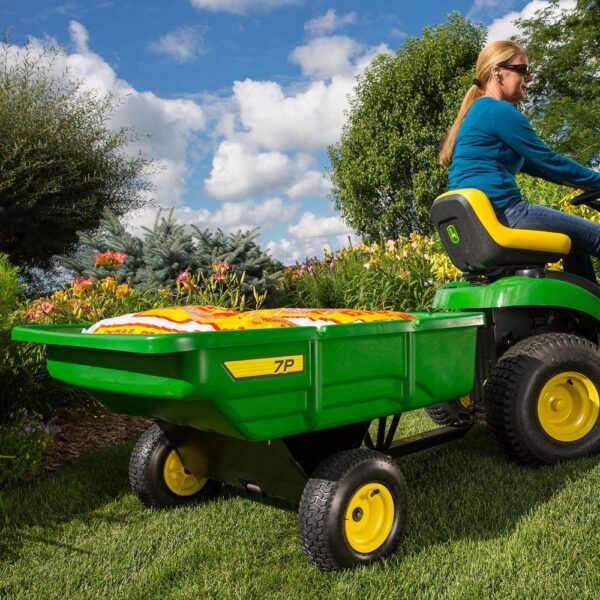 John Deere LP21935 450 lb. 7 cu. ft. Tow Behind Poly Utility Cart Dump Trailer with Universal Hitch - Image 5