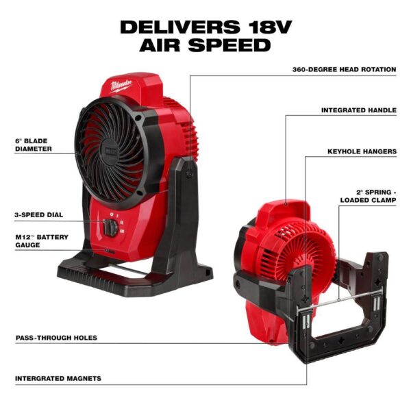0820-20 M12 12-Volt Lithium-Ion Cordless Jobsite Fan (Tool-Only) - Image 2