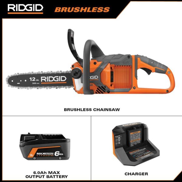 R01101K 18V Brushless 12 in. Electric Battery Chainsaw with 6.0 Ah MAX Output Battery and Charger - Image 2