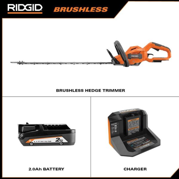 R01401K 18V Brushless Cordless Battery 22 in. Hedge Trimmer with 2.0 Ah Battery and Charger - Image 2