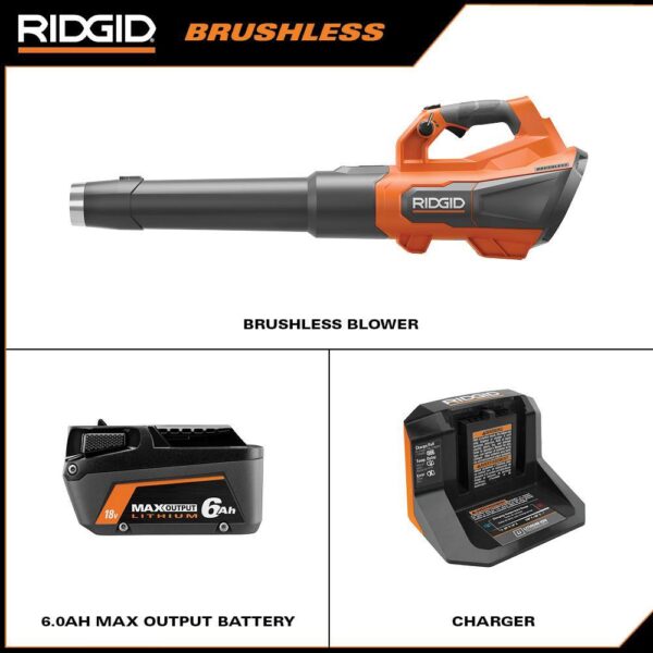 R01601K 18V Brushless 130 MPH 510 CFM Cordless Battery Leaf Blower with 6.0 Ah MAX Output Battery and Charger - Image 2