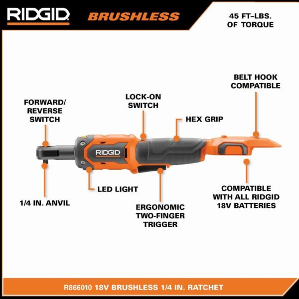 R866010K 18V Brushless Cordless 1/4 in. Ratchet Kit with 2.0 Ah Battery and Charger - Image 3