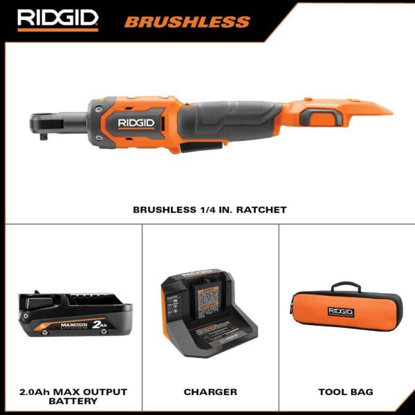 R866010K 18V Brushless Cordless 1/4 in. Ratchet Kit with 2.0 Ah Battery and Charger - Image 2