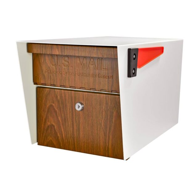 7520 Mail Manager Locking Post-Mount Mailbox with High Security Reinforced Patented Locking System, Cream White-Wood Grain