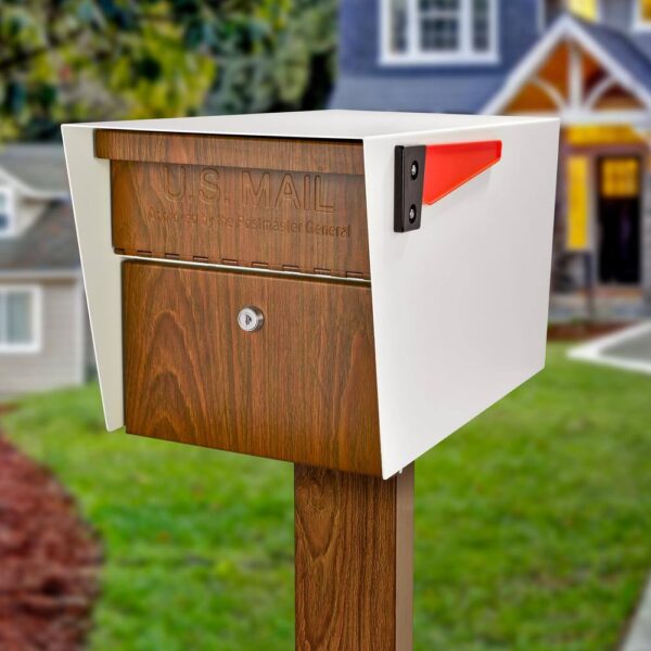 7520 Mail Manager Locking Post-Mount Mailbox with High Security Reinforced Patented Locking System, Cream White-Wood Grain - Image 2